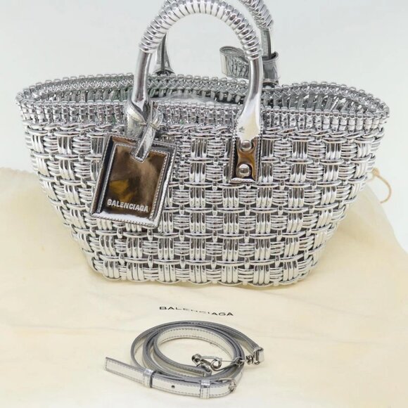 BALENCIAGA Bistro XS Hand Bag Wicker 2way Silver 671342 Auth 71589A - Picture 4 of 15